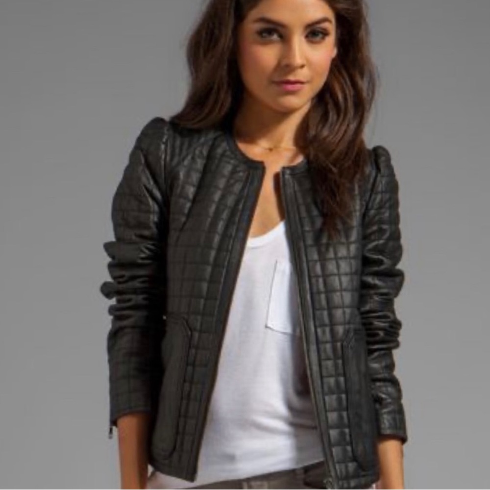 NWOT Joie Yetta Quilted Alessia Black Leather Jacket in Caviar Size M